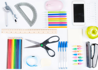 School supplies on white background.