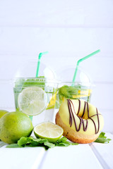 Refreshing summer drink. Lime and mint mohito.