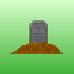 Pixel tombstone for games and applications. Scenery for Halloween.