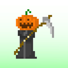 Obraz premium Pixel character death with a pumpkin head for games and applications