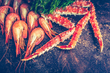 Seafood. Crab Legs.  crab legs with fresh lemon