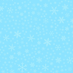 Transparent snowflakes seamless pattern on turquoise Christmas background. Chaotic scattered transparent snowflakes. Uncommon Christmas creative pattern. Vector illustration.