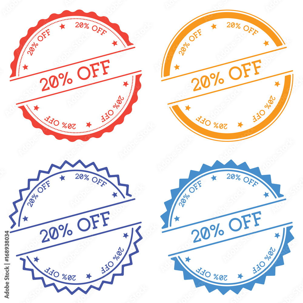 Poster 20% off badge isolated on white background. flat style round label with text. circular emblem vector