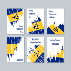 Barbados Patriotic Cards for National Day. Expressive Brush Stroke in National Flag Colors on white card background. Barbados Patriotic Vector Greeting Card.