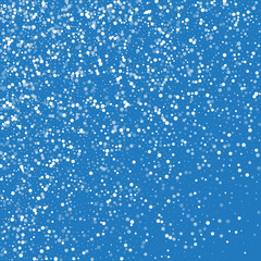 Random falling white dots. Abstract scatter with random falling white dots on blue background. Vector illustration.