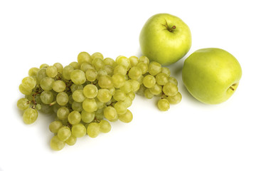 Various, assorted fruits (grape, apple) isolated on the white background with soft shadow