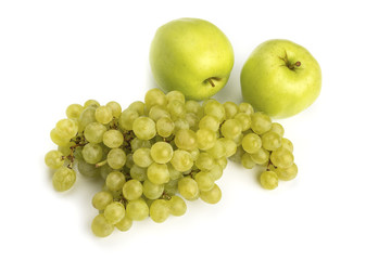 Various, assorted fruits (grape, apple) isolated on the white background with soft shadow