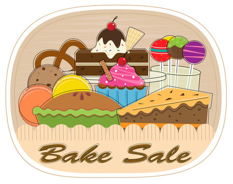 Vecteur Stock Bake Sale - Clip art of assorted pastries with bake sale text  at the bottom. Eps10 | Adobe Stock