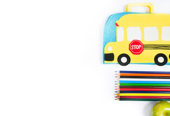 School supplies on white background.