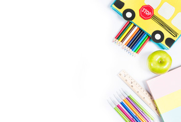 School supplies on white background.