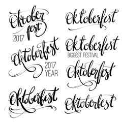 Oktoberfest vector hand lettering, brush pen calligraphy inscription for banners and logo design. Black and white isolated word Oktoberfest 2017