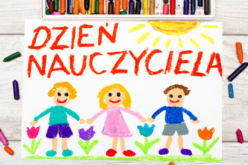 Kolorowy rysunek wykonany z okazji Dnia Nauczyciela - obrazy, fototapety, plakaty