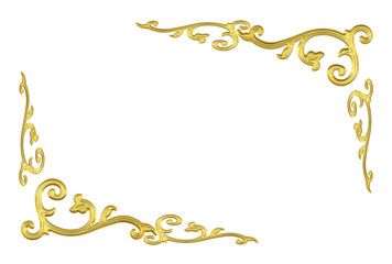 Art frame corner golden design isolated on white background, with clipping path.