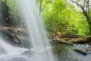 Scenic Waterfall in Ricketts Glen State Park in The Poconos in Pennsylvania