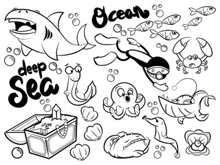 deep sea wildlife coloring book cartoon vector