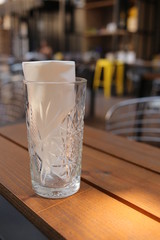 Napkin in vase. Close up