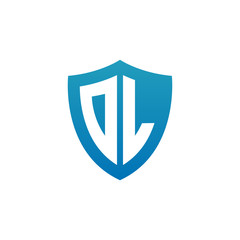 Initial letter DL, shield logo, modern blue color