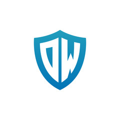 Initial letter DW, shield logo, modern blue color