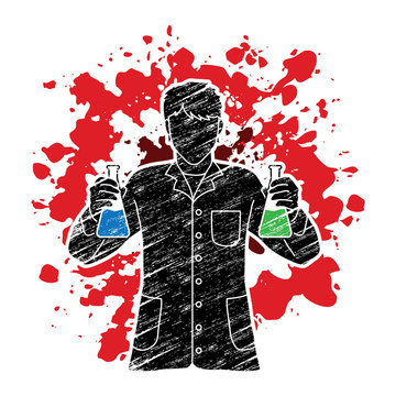 recommend clip art: Scientist with flask chemical designed on splash ink background graphic vector