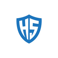 Initial letter HS, shield logo, modern blue color