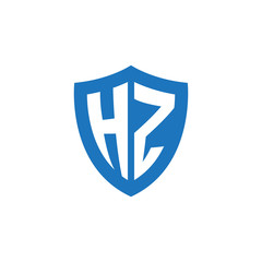 Initial letter HZ, shield logo, modern blue color