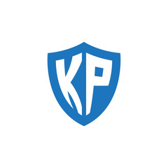 Initial letter KP, shield logo, modern blue color