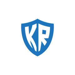 Initial letter KR, shield logo, modern blue color