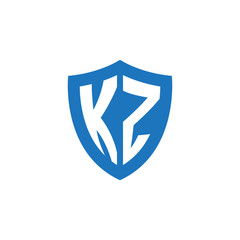 Initial letter KZ, shield logo, modern blue color