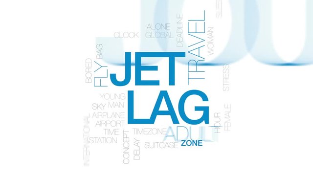 Jet lag animated word cloud, text design animation. Kinetic typography.