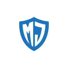 Initial letter MJ, shield logo, modern blue color