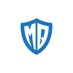 Initial letter MQ, shield logo, modern blue color
