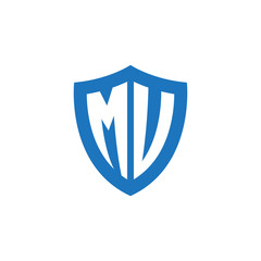 Initial letter MV, shield logo, modern blue color