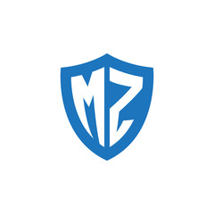 Initial letter MZ, shield logo, modern blue color