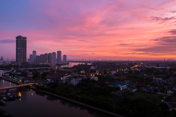 Fototapeta na wymiar colorful cityscape sunrise time of Thailand