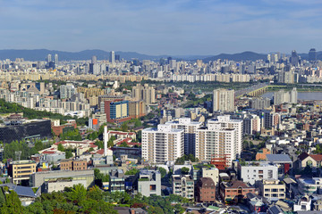 Fototapeta na wymiar The sprawling city of Seoul, in South Korea located roughly 35 miles from the DMZ of North Korea