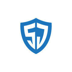 Initial letter SJ, shield logo, modern blue color