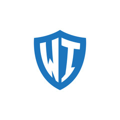 Initial letter WI, shield logo, modern blue color
