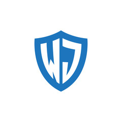 Initial letter WJ, shield logo, modern blue color