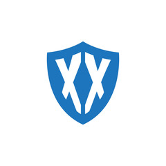 Initial letter XX, shield logo, modern blue color