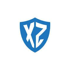 Initial letter XZ, shield logo, modern blue color