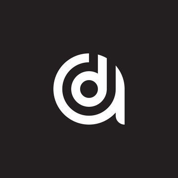 Initial lowercase letter logo ad, da, d inside a, monogram rounded shape, white color on black background

