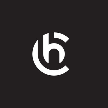Initial lowercase letter logo ch, hc, h inside c, monogram rounded shape, white color on black background