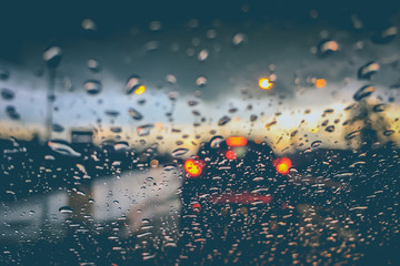 Abstract blurred background of traffic jam on heavy rain