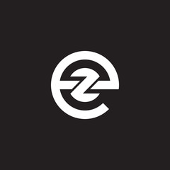 Initial lowercase letter logo ez, ze, z inside e, monogram rounded shape, white color on black background