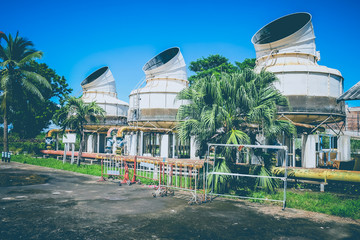 Large cooling tower outside the hospital building