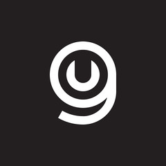 Initial lowercase letter logo gu, ug, u inside g, monogram rounded shape, white color on black background