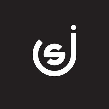 Initial lowercase letter logo js, sj, s inside j, monogram rounded shape, white color on black background