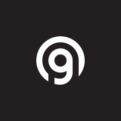 Initial lowercase letter logo og, go, g inside o, monogram rounded shape, white color on black background