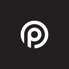Initial lowercase letter logo op, po, p inside o, monogram rounded shape, white color on black background