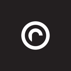 Initial lowercase letter logo or, ro, r inside o, monogram rounded shape, white color on black background